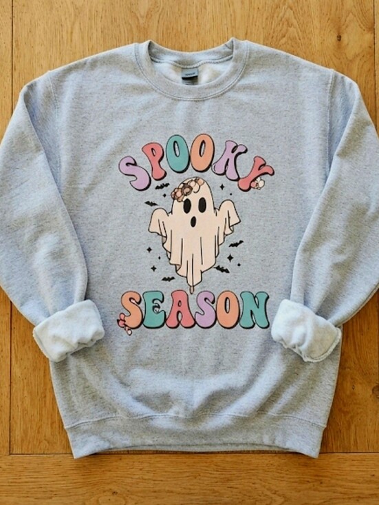 Tops - Spooky Season Gray Graphic Sweatshirt - Ladies Sz Large NWOT
